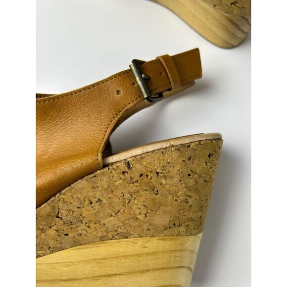 LAOCOONTE Julianne Tan Sling Back Leather Platform Wedge Casual Sandals‎ Size 10 - Picture 11 of 16